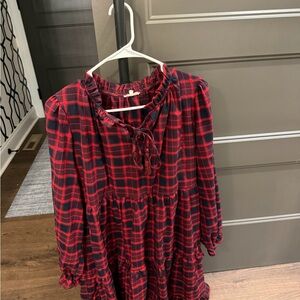 Elegant Red and Black Plaid Long Sleeve Dress